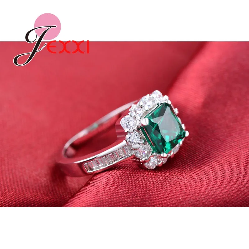 Лучший в романтическом стиле браслет с цирконием Зеленый Искусственный горный хрусталь кольца из стерлингового серебра 925 женщин обручальное кольцо