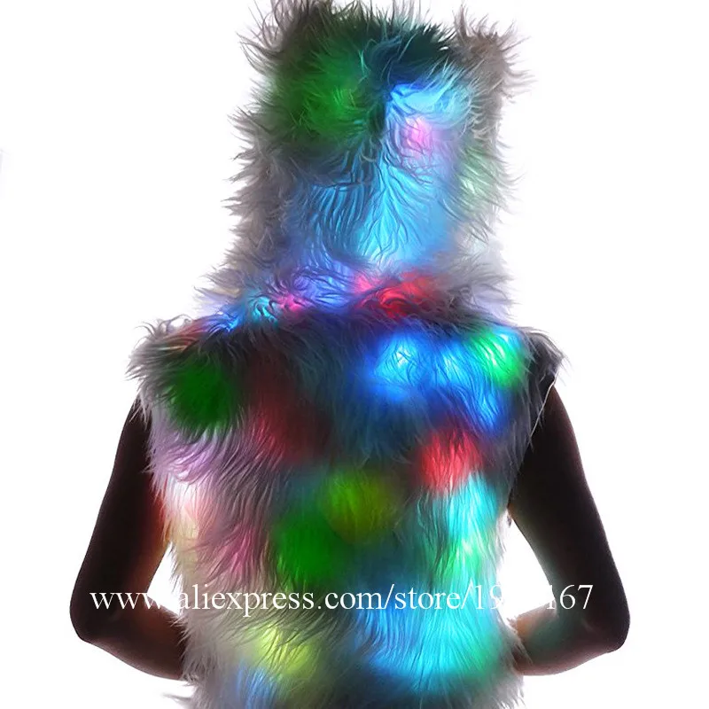 LED light vest with light white fur shirt vest with hat bar female singer DJ dance team costume4