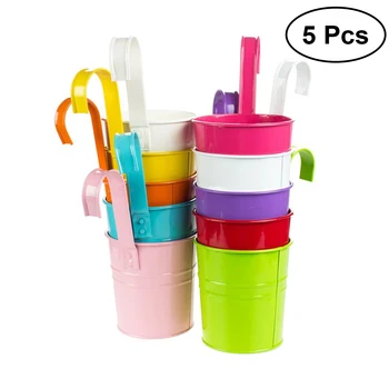 

5pcs Metal Bucket Flower Hanging Pot Balcony Garden Pots Plant Flower Holders (Mixed Colors)