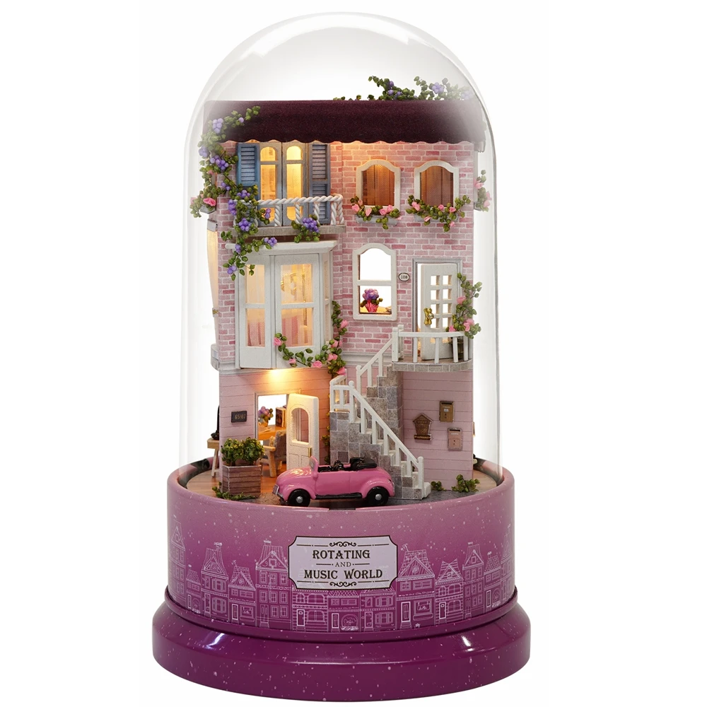 

Rotate The Music Doll House Furniture Diy Miniature 3D Wooden Miniaturas Dollhouse Model Building Kits Toys For Children Gifts