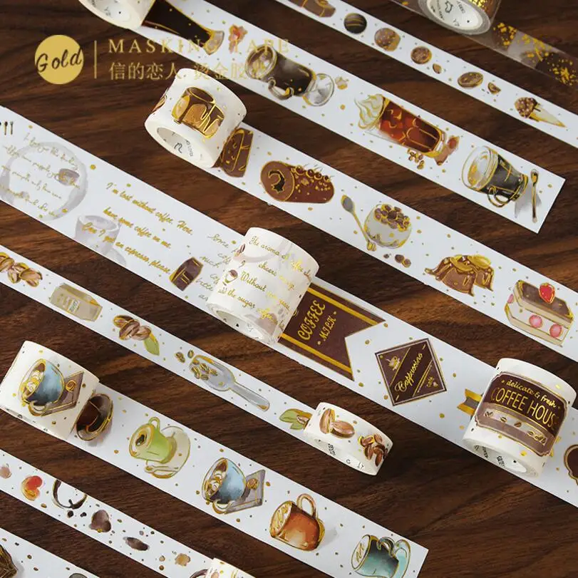 

Retro Coffee Life Tea Time Cake/Chocolate Gilding Washi Tape DIY Scrapbooking Sticker Label Masking Tape School Office Supply