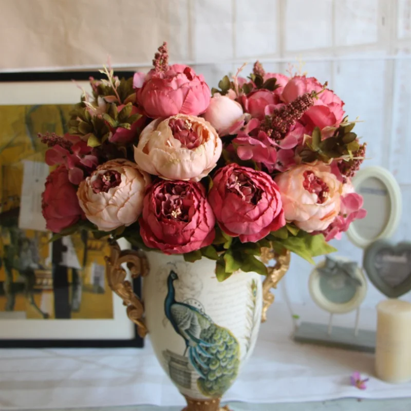 13 Heads Silk Peony Artificial Flowers Peony Wedding Bouquet Home Party Decor bu 