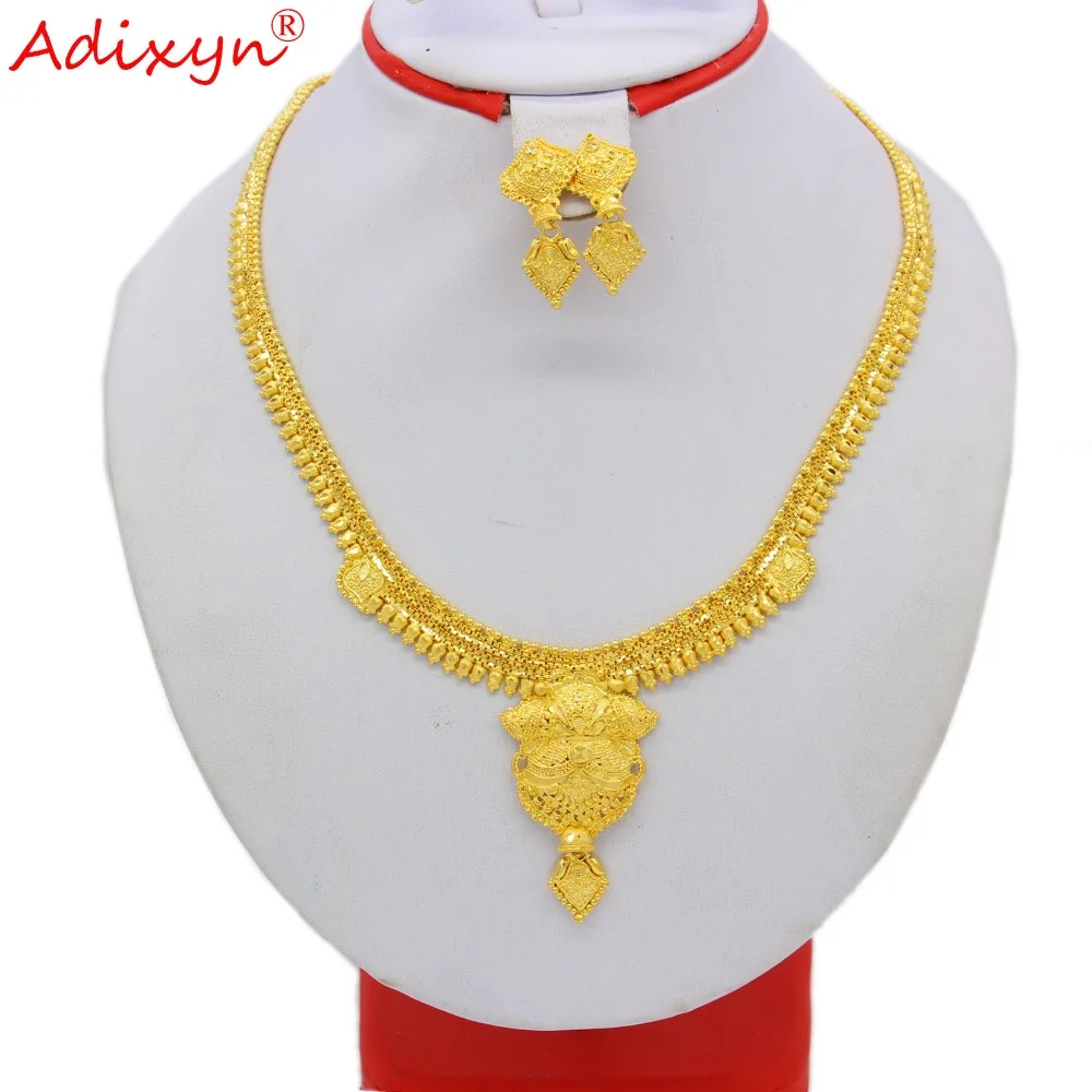 

Adixyn 60cm Elegant Necklace Earrings Jewelry Set For Women Gold Color/Copper African/Ethiopian/Dubai Wedding/Party Gifts N10313