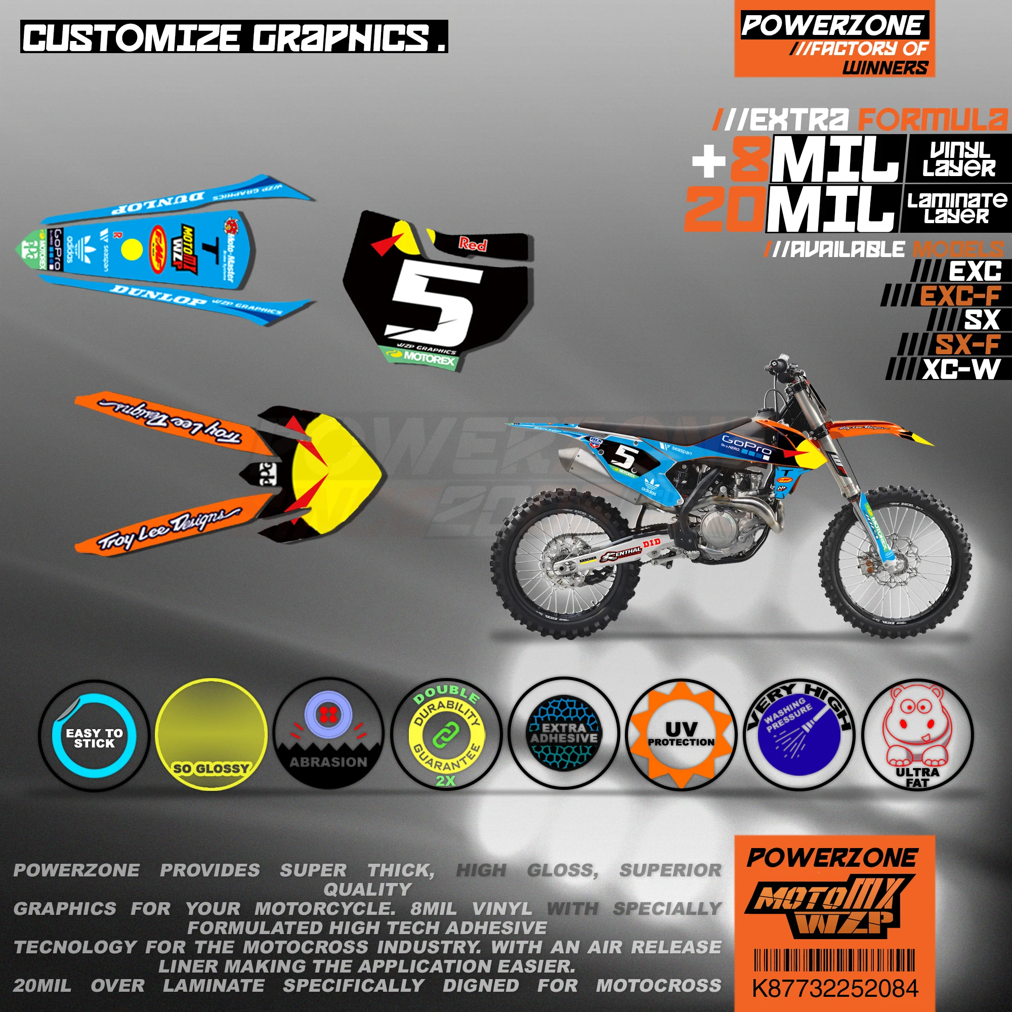 PowerZone Custom Team Graphics деколи для фона 3 м Набор наклеек KTM SX SXF MX EXC XCW Enduro 125 500 куб. См 2016