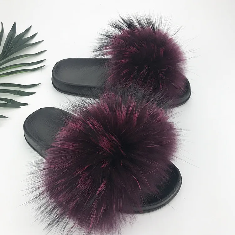 

Multicolor New Real Fox Fur Slipper Spring Summer Slide Fashion Lady Shoes