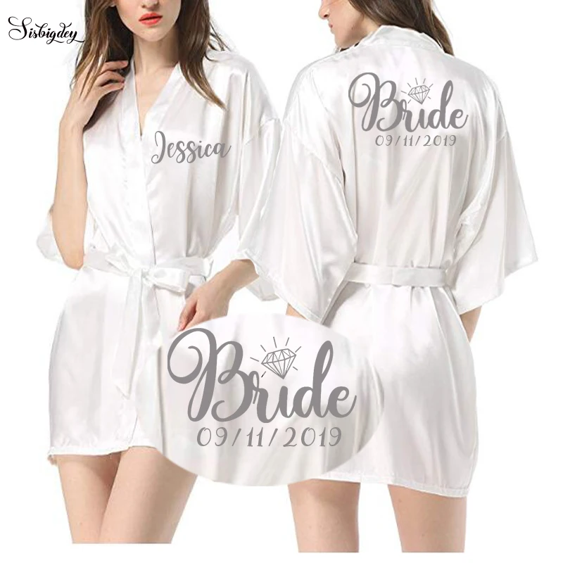 Sisbigdey персональный халат атласный для женщин на заказ имя свадьба Дата пеньюар подружки невесты лучший подарок свадебный розовый свадебный наряд