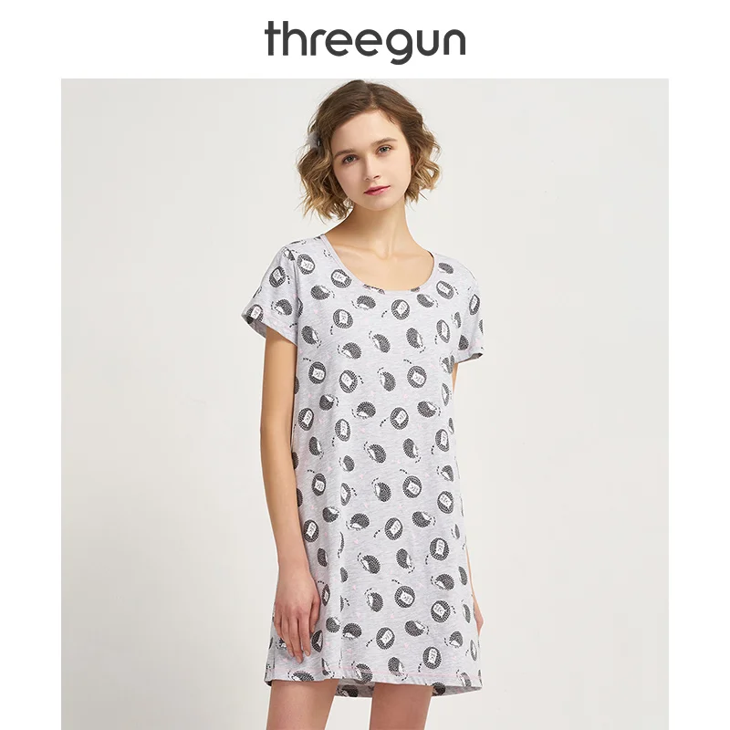 THREEGUN ночная рубашка для женщин хлопковая Ночная ночные рубашки с принтом пижамы