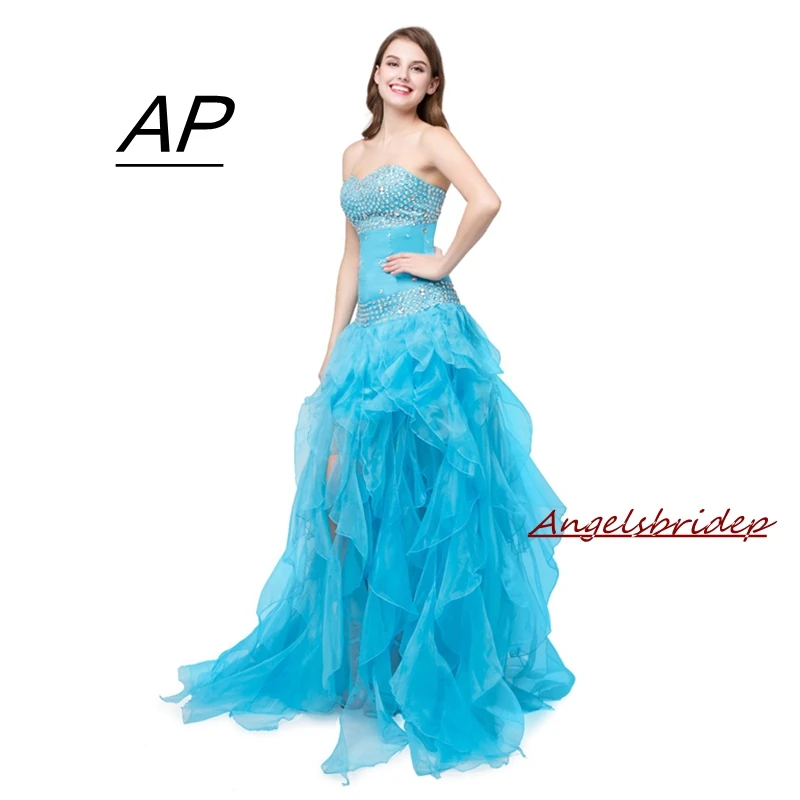 ANGELSBRIDEP Выпускные платья Формальные с высоким низким кристаллом искрение vestido de festa мать дочь вечерние платья онлайн Лидер продаж