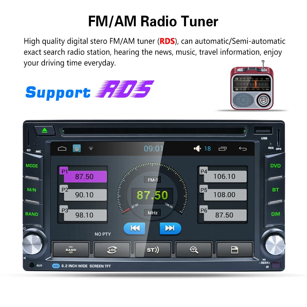 Top Android Wifi GPS Nav Car In Dash USB/SD/AUX/MP3/CD DVD Player 6.2" Double DIN FM 19