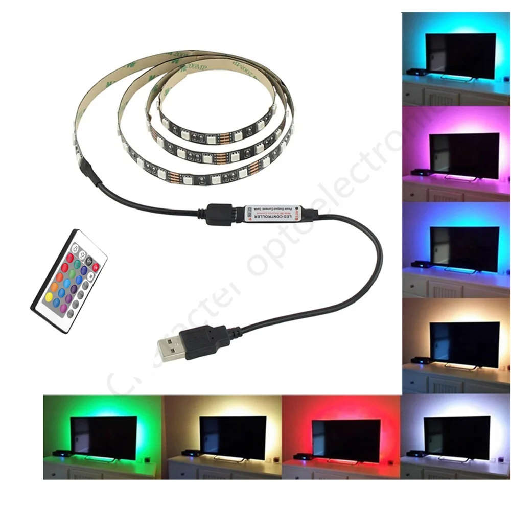 В 5 В USB светодиодные ленты 5050 RGB ТВ задний план освещение 60 светодио дный s/m с 24Key РФ контроллер 50 см/1 м/2 м комплект