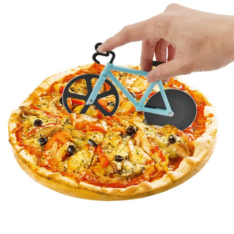 

Bicycle Shaped Pizza Cutter Slicer Dual Stainless Steel Non-stick Cutting Wheels With Display Stand Kitchen Gadget New