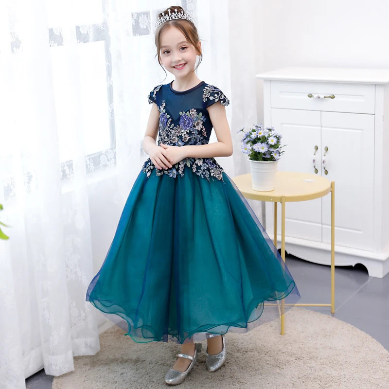 

2018 winter girls lace tulle princess floral maxi sundress toddler kids lace dress party prom bridesmaid party pageant dresses