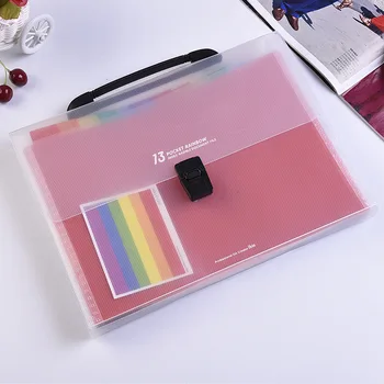 

A4 File Folder Bag Expanding Wallet Plastic File Organizer with Handle 13 Layers Rainbow Document file Bag Fichario Escolar a4