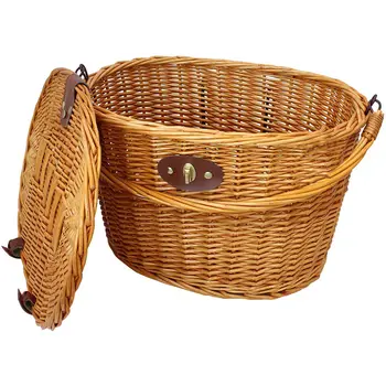 

FLGT-Vintage Wicker Bicycle Basket with Folding Lid & Leather Straps