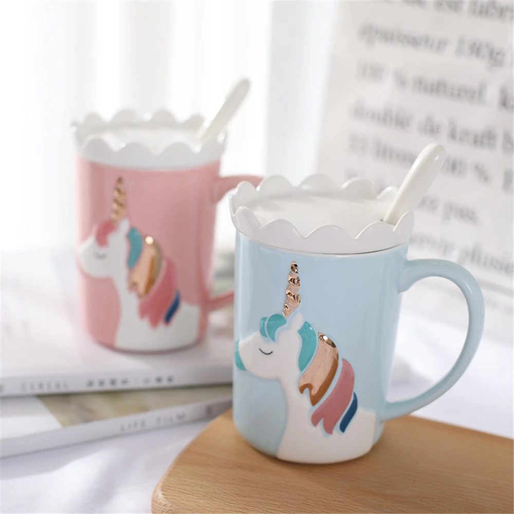 

Ins Creative Unicorn Mug Tazza Office Drinking Cup With Lid Spoon Cute Unicorn Coffee Milk Tea Cup Christmas Gifts For Her