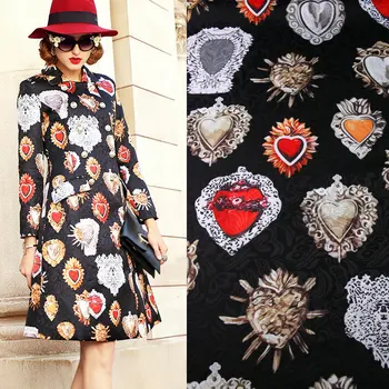 

vintage black color polyester jacquard fabric,red stone printed thick jacquard tissus,women dress coat DIY cloth tissu au metre