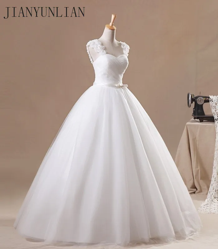 Customized Flower Cap Sleeve Princess Tulle Ball Gown Bow Puffy Wedding Dress Debutante Dress Vestidos de Noiva Real Photos 2