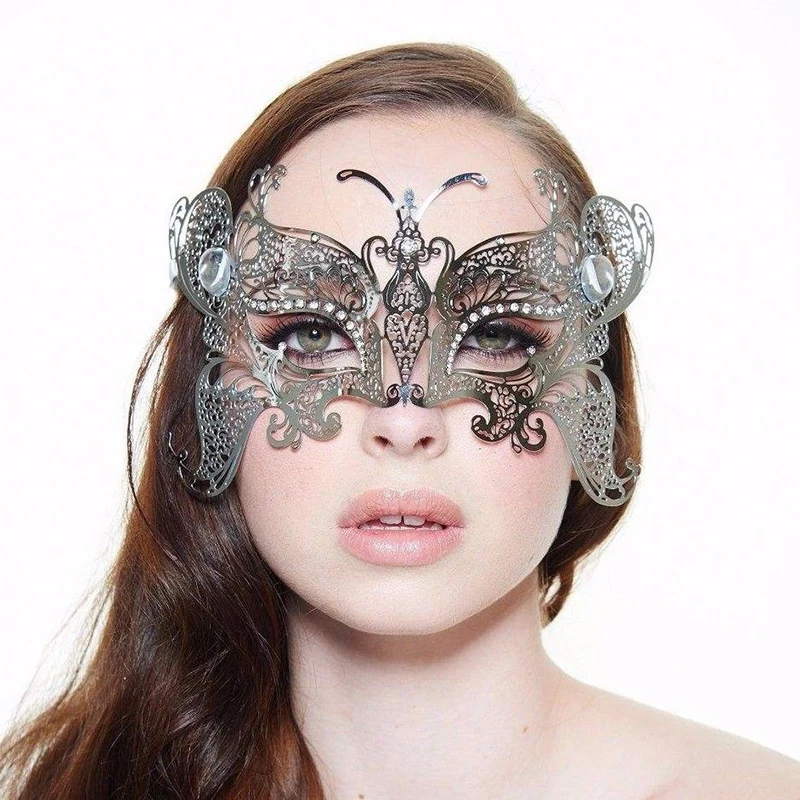 GNHYLL маска Бабочка Алмазная лазерная резка Венецианская маскарадная филигранная Золотая Серебряная черная металлическая маска вечерние белые свадебные шоу