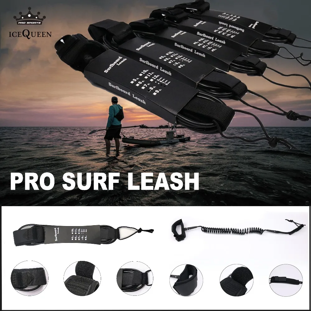 2Pcs Pack Free shipping 7mm 8ft 10ft Classic Black Surfboard Leash