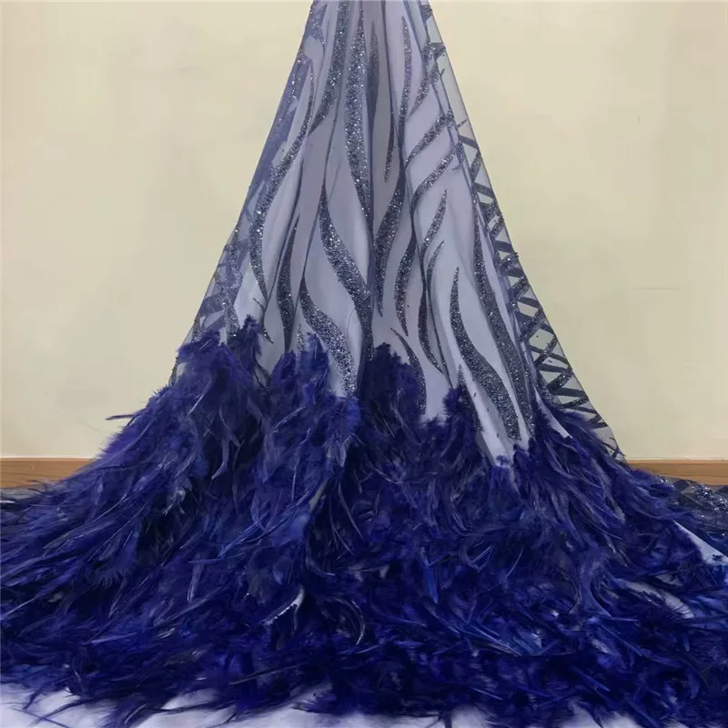 

2019 Latest Nigerian Laces Fabrics High Quality African Laces Fabric For Wedding Dress French Tulle Lace With feather zd1-124