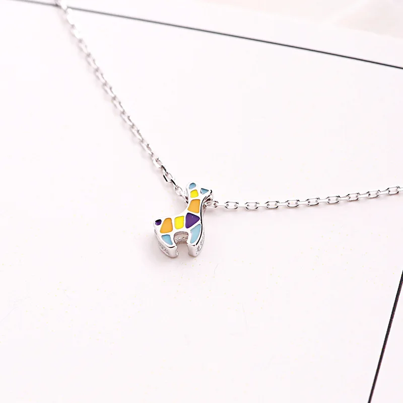 colorful Giraffe necklace women 100% 925 Sterling silver nacklace Jewellery Clavicle chain pendant charms gift