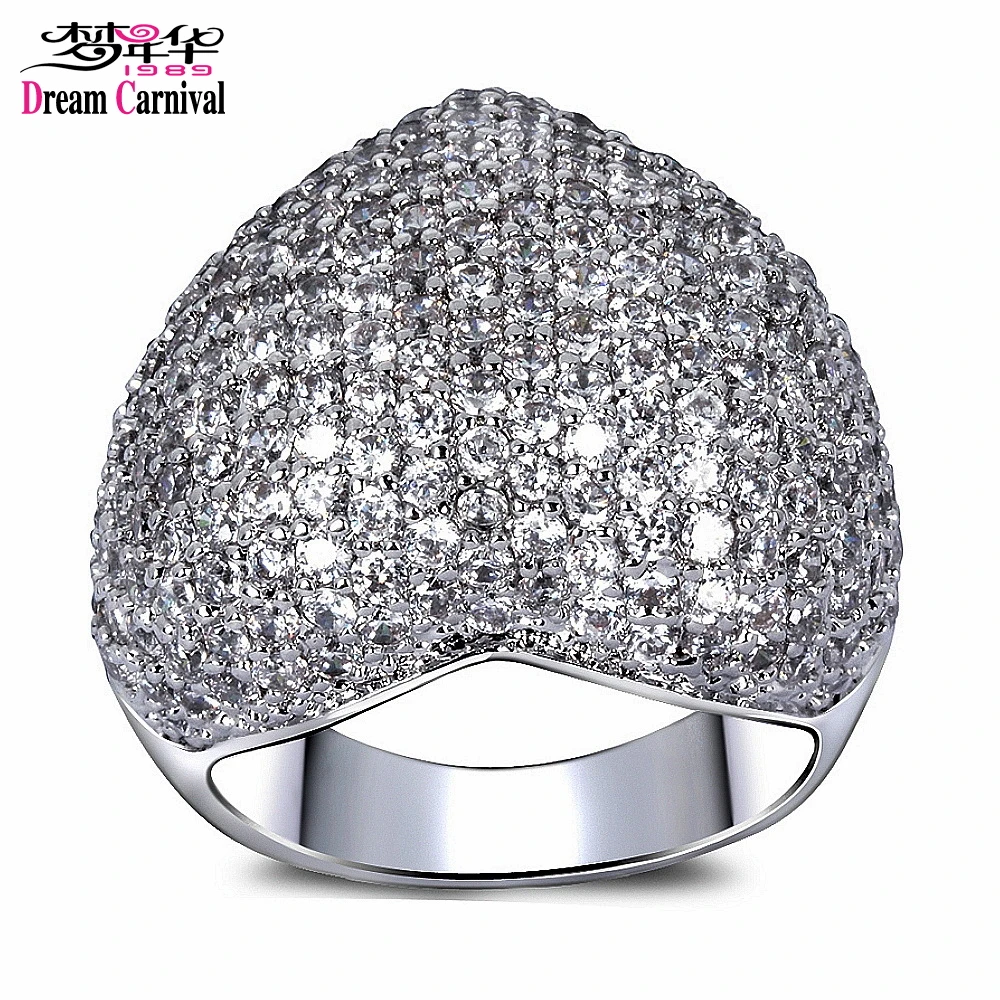 

DreamCarnival 1989 Love Heart Wedding Party Rings for Women Jewelry Clear White Synthetic CZ Rhodium Gold Color Frauen Klingeln