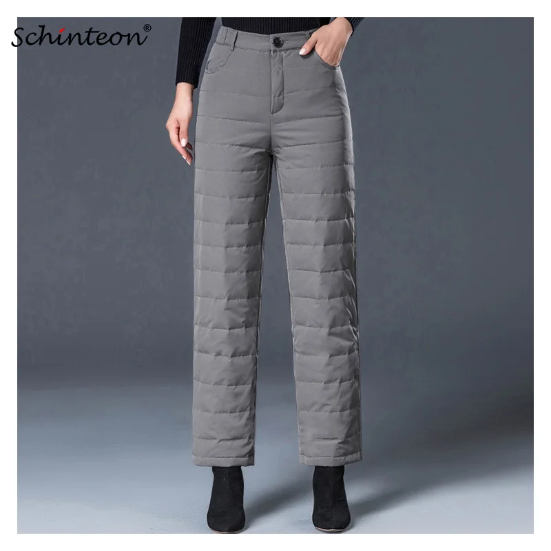 

2019 Women Wide Leg Down Pants 90% White Duck Down Thick Warm Winter Capris High Waist Trousers Fashion Top Quality