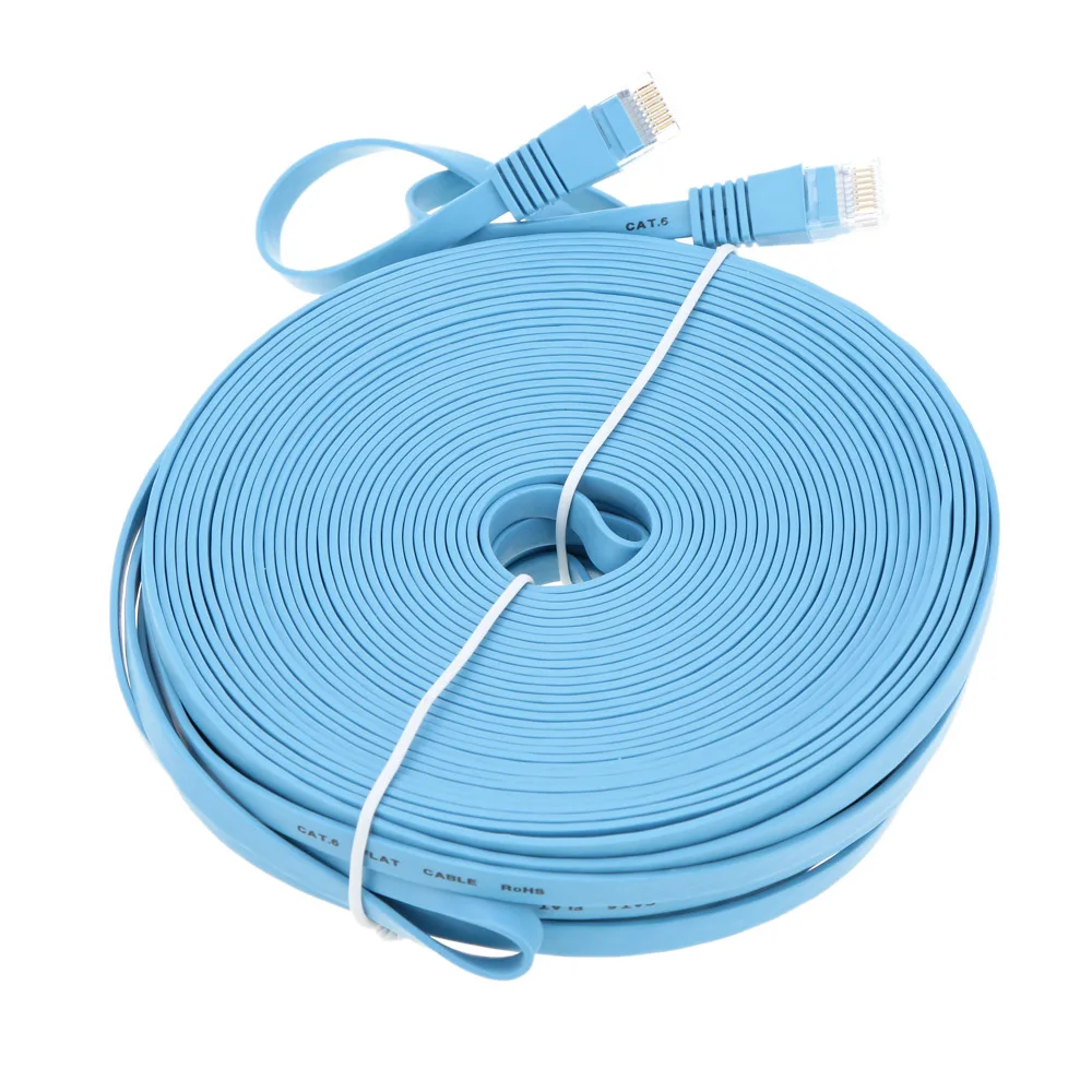 Высококачественный синий высокоскоростной плоский кабель RJ45 30 м/98 42 фута Cat6 Ethernet