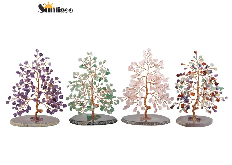 Kaufen Sunligoo Neue 7 Chakra Kristall Fiel Steine Baum des Lebens mit Natürlichen Achat Basis Geld Baum Feng Shui Ornament Dekor 5,12 6,29\