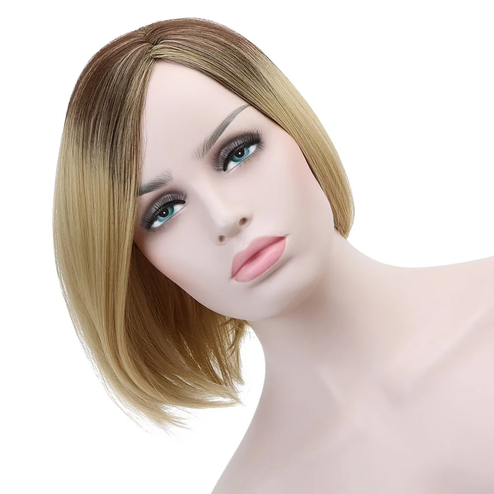 Perucas para as para as Mulheres Resistente ao Calor Curta Reta Natural 14 louro Ondulado Peruca Ombre Cabelo Sintético Cosplay Mulheres Brancas Peruca Fibra Hp 008