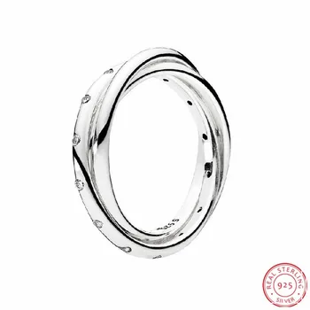 

Swirling Symmetry Rings for Women Silver 925 Jewelry Made Up Three Individual Circles Two Smooth Lines One Sparkling CZ FLR110