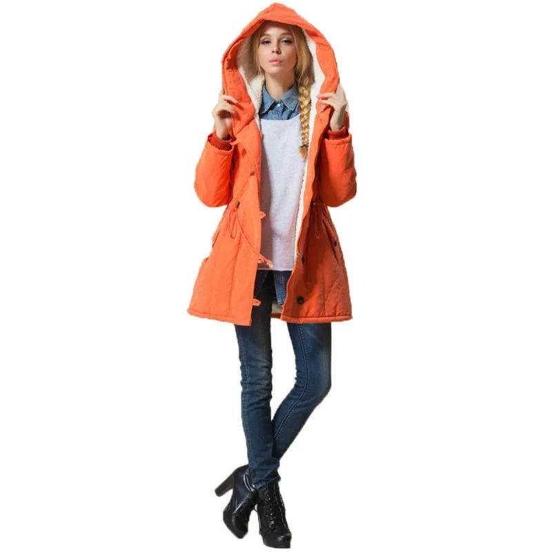 

Winter parka coat women XL-4XL plus size loose Orange army green blue europe and america long sleeve slim warmth clothing JD443