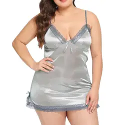 Тонкое прозрачное ночное белье для женщин, сексуальное, плюс размер, 5XL, контрастные Кружевные слипы с бретельками, ночная рубашка, нижнее