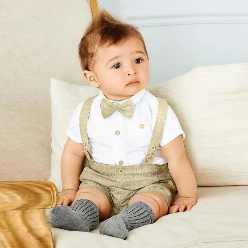 Комплекты для маленьких мальчиков Формальные подтяжки для малыша, Костюм Джентльмена, одежда Одежда для новорожденных праздничный костюм на день рождения для мальчика от 0 до 24 месяцев