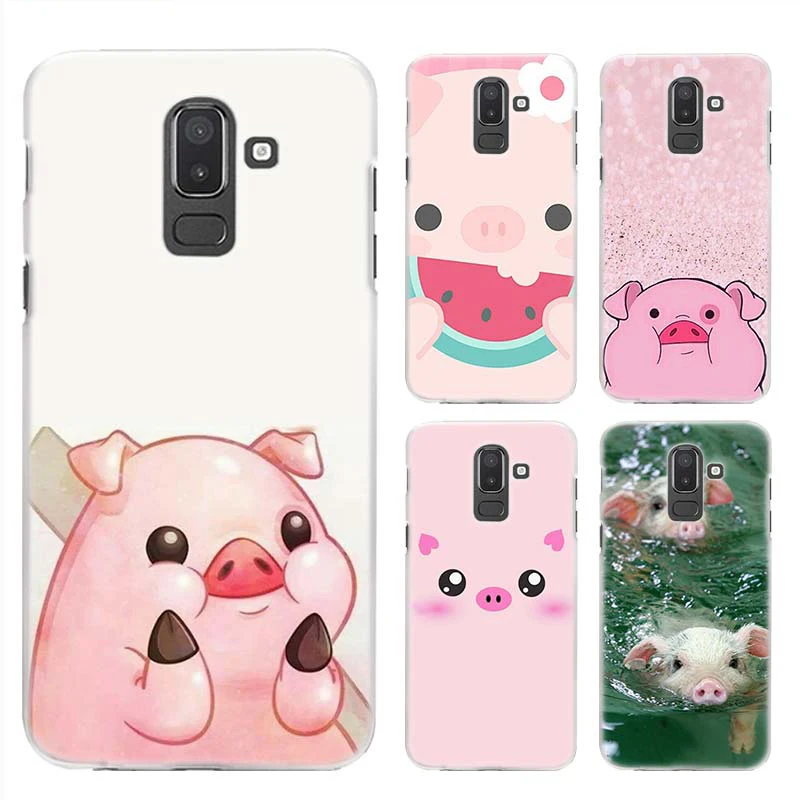

Pink kawai pig Case for Samsung Galaxy A6 A8 Plus 2018 J4 J6 J8 2018 Clear Hard Plastic PC Animal Phone Cover Coque Fundas Capa