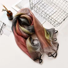 Gradiente Sciarpa di Seta Reale di Lusso Ombra Scialli Lunghi Con Perle Perline Doppio Strato di Modo Avvolge Foulard Avvolge Regali di Qualità