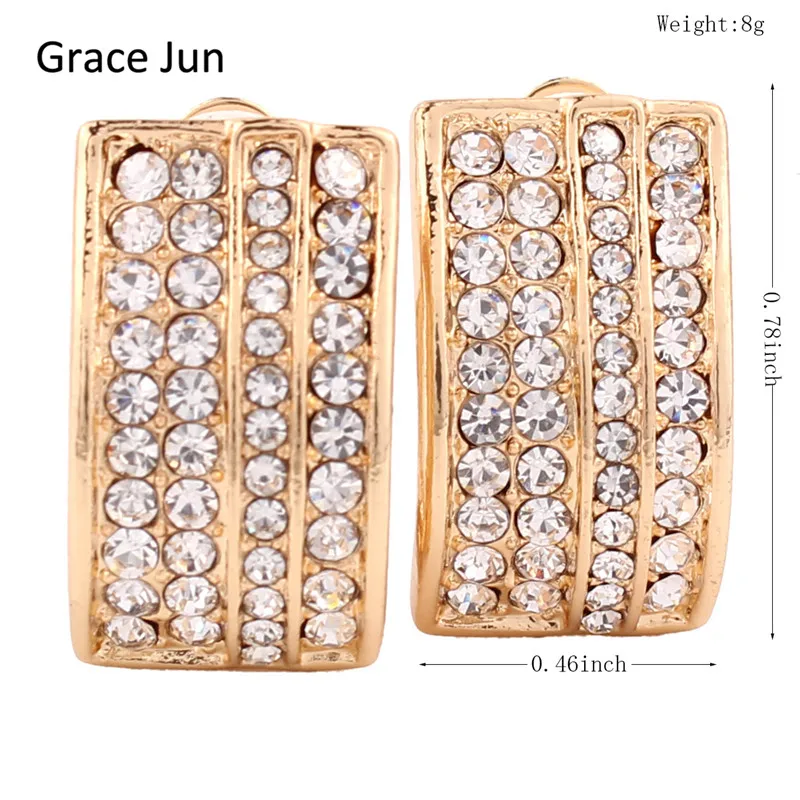 

Grace Jun New Arrival Rhinestone Clip on Earring No Pierced for Wedding Fine Jewelry Earring Bijouterie Factory Direct Wholesale