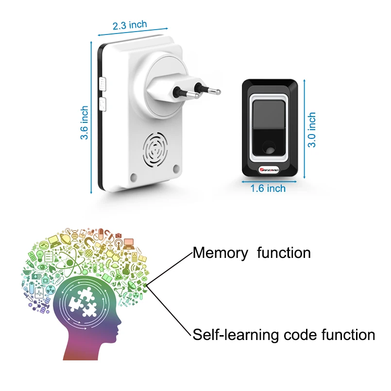 Saful Waterproof Wireless Doorbell Led Light doorbells EU US AU UK plug with push and touch button and Receiver door bell (2)
