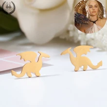 Горячая Распродажа, серьги-гвоздики в виде дракона из нержавеющей стали для женщин и девушек, ювелирные изделия, трендовые золотые серебряные серьги, минималистичные женские серьги