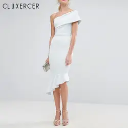 Летнее платье 2019 Новое сексуальное облегающее Платье До Колена на одно плечо для женщин с высокой талией белое вечернее платье