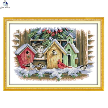 

JoySunday DIY cross stitch kits needlework Bird house Landscape Town Street 14CT 11CT cotton painting gift art factory wholesale