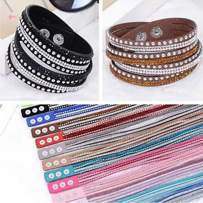 New foreign Aliexpress sell fashion and personality selling leather flannelette hot drilling and multilayer bracelet