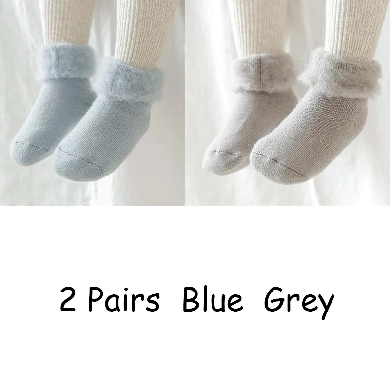 Плюс бархат утолщение Детские носки осень-зима хлопок 0-6-12m Новорожденные Девочки Малыши От 1 до 3 лет однотонные милые, нескользящие носки для мальчиков, высокое качество - Цвет: Blue-Grey