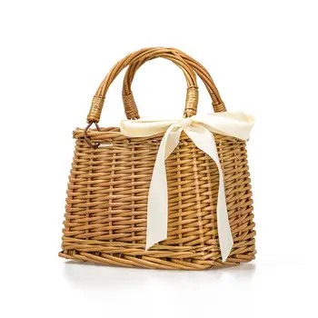 

Fashion Woven Rectangular Handbag Basket Purse Retro Summer Beach Straw Tote Crossbody Shoulder Bag for Women Girls