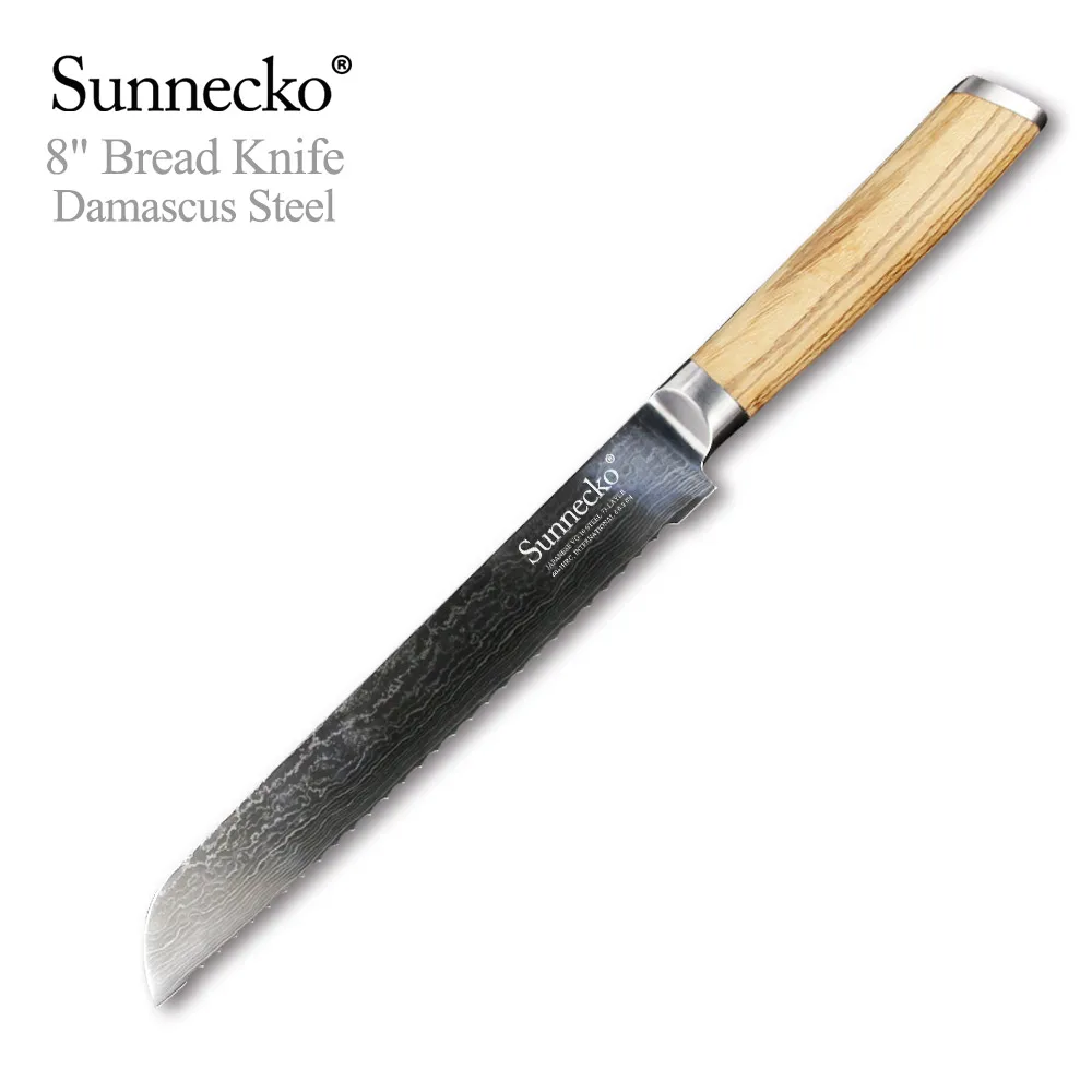 SUNNECKO 8" inch Bread Knife Damascus Steel Japanese VG10 Core Razor