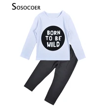 Sosocoer Комплект одежды для мальчиков с длинным рукавом одежда весна-осень Набор для Обувь для мальчиков футболки с надписями+ серый Брюки для девочек 2 шт. комплект одежды для детей