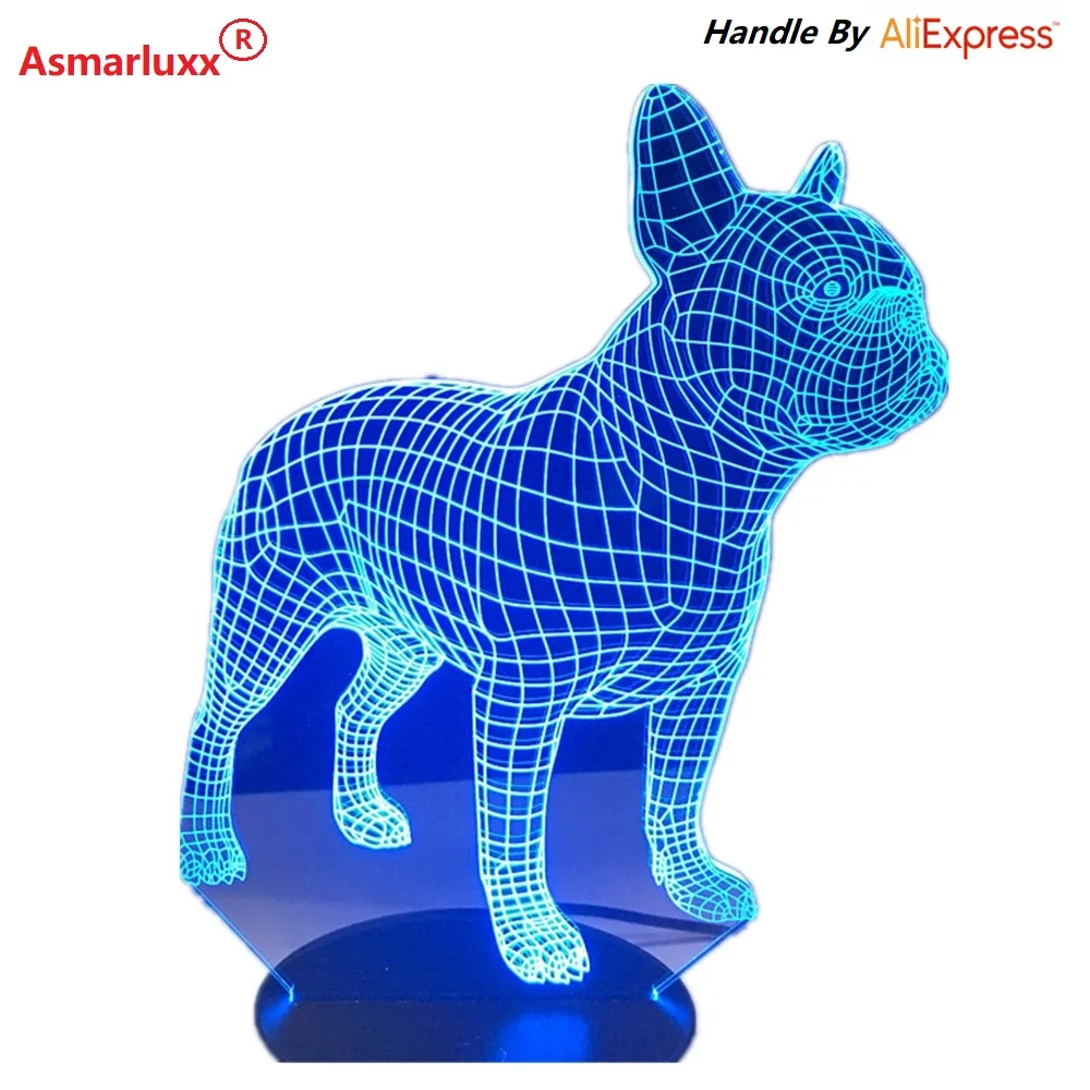  French Bulldog 3D LED Night Lamp 7 Colors USB Hologram Decor Lamp Table Desk Lights Birthday Party  - 32854600259