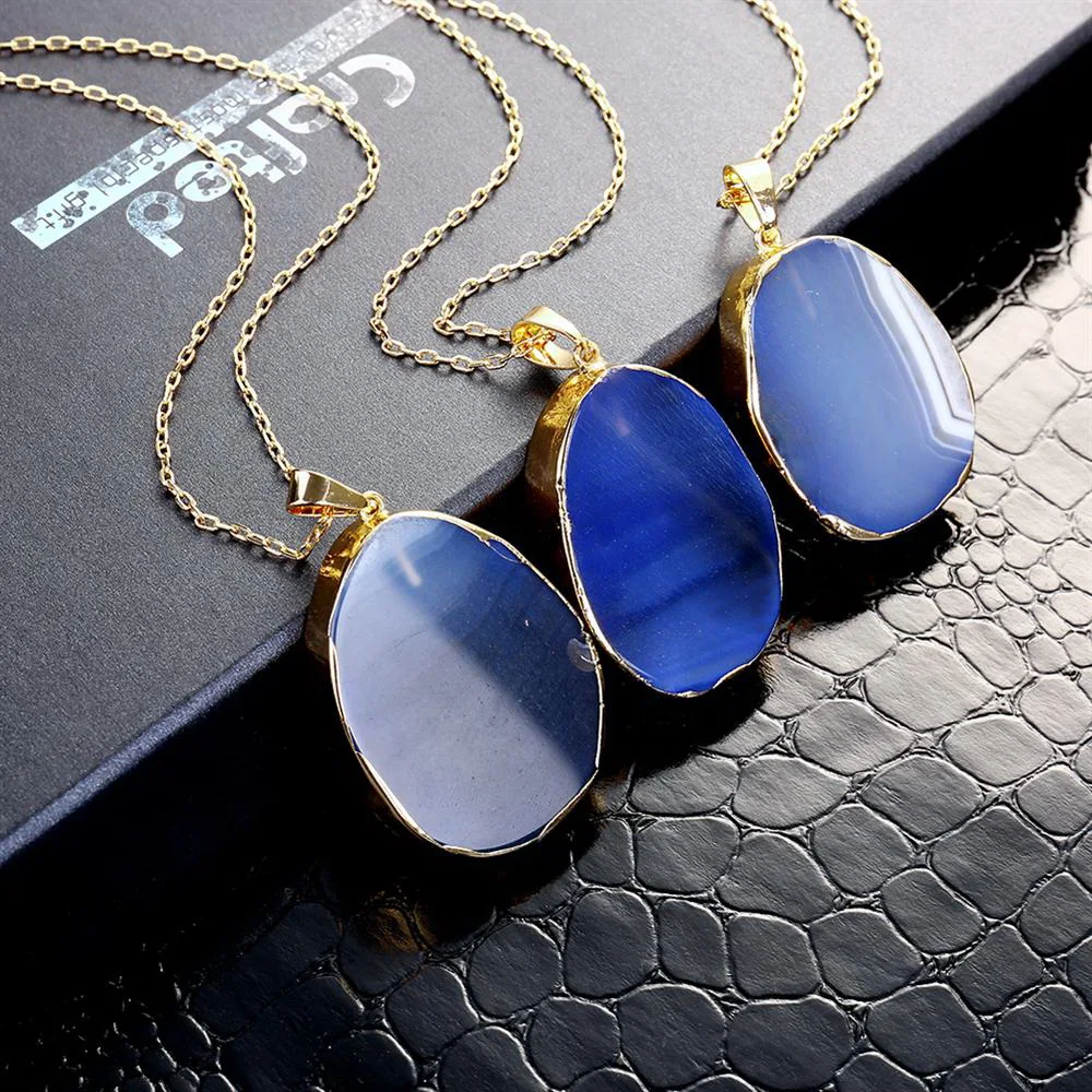 

INALIS Elegant and Fashion Natural Stone European and American Personality Blue Stone Necklaces