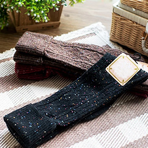 New Style Women's Fashion Turn Up Rib Dot Wool Blend Knee High Winter Boot Socks