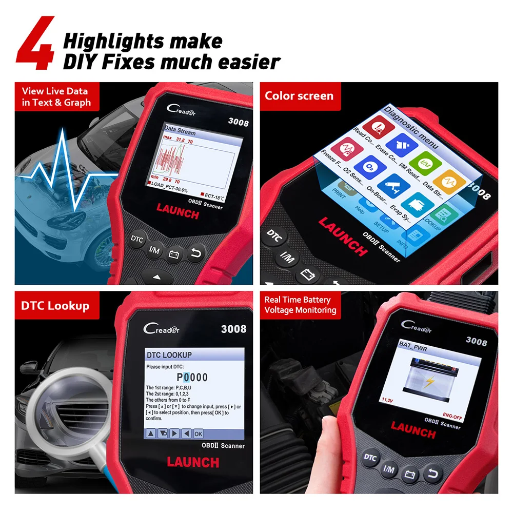 Считыватель кодов obd2 LAUNCH X431 CR3008 диагностический сканер с поддержкой полной